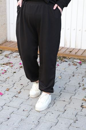 RENKTE BÜYÜK BEDEN ÖZEL ÜRETİM FERMUARLI SİYAH EŞOFMAN TAKIMI