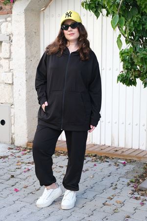 RENKTE BÜYÜK BEDEN ÖZEL ÜRETİM FERMUARLI SİYAH EŞOFMAN TAKIMI