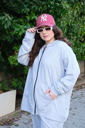 RENKTE BÜYÜK BEDEN ÖZEL ÜRETİM FERMUARLI GRİ EŞOFMAN TAKIMI