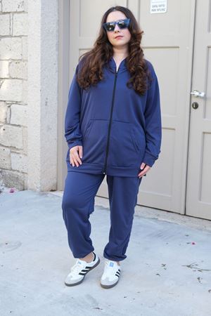 RENKTE BÜYÜK BEDEN ÖZEL ÜRETİM FERMUARLI LACİVERT EŞOFMAN TAKIMI