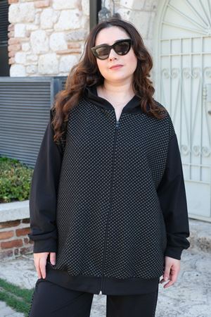 RENKTE BÜYÜK BEDEN ÖZEL ÜRETİM GARNİLİ SİYAH EŞOFMAN TAKIMI