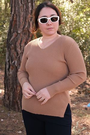 RENKTE BÜYÜK BEDEN ESNEK KAHVE TRİKO