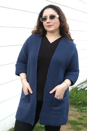 RENKTE BÜYÜK BEDEN LACİVERT CEPLİ HIRKA & CEKET