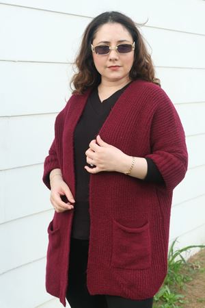 RENKTE BÜYÜK BEDEN BORDO CEPLİ HIRKA & CEKET