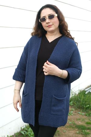 RENKTE BÜYÜK BEDEN LACİVERT CEPLİ HIRKA & CEKET