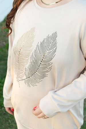 RENKTE KREM YAPRAK İŞLEMELİ TASARIM BLUZ