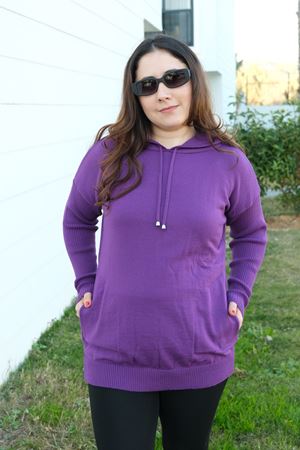 RENKTE KAPŞONLU ESNEK MOR TRİKO