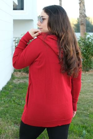 RENKTE KAPŞONLU ESNEK BORDO TRİKO