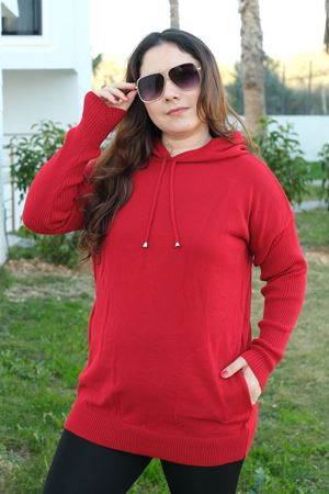 RENKTE KAPŞONLU ESNEK BORDO TRİKO