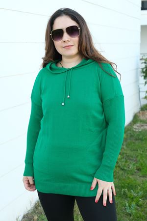 RENKTE KAPŞONLU ESNEK YEŞİL TRİKO