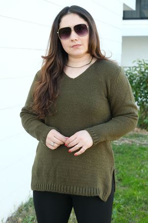 RENKTE V YAKA HAKİ TRİKO KAZAK