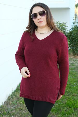 RENKTE V YAKA BORDO TRİKO KAZAK