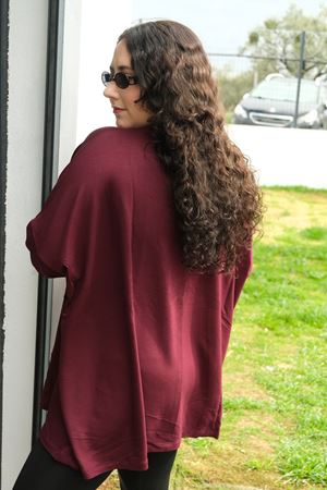 RENKTE CEPLİ KİLO GİZLEYEN BÜYÜK BEDEN BORDO BLUZ&TUNİK