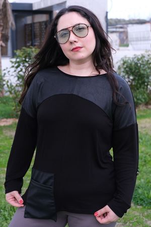 RENKTE GENİŞ KESİM DERİ DETAY HALKALI BLUZ