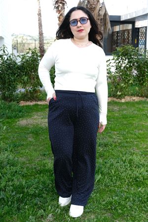 RENKTE BÜYÜK BEDEN TAŞLI MODAL LACİVERT EŞOFMAN ALTI