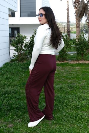 RENKTE BÜYÜK BEDEN TAŞLI MODAL BORDO EŞOFMAN ALTI