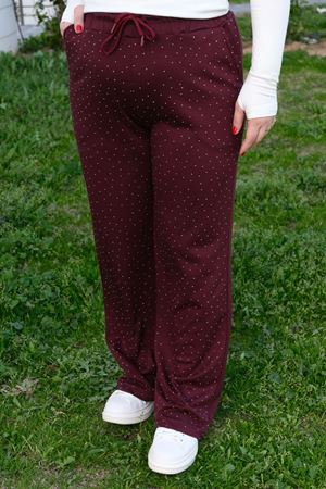 RENKTE BÜYÜK BEDEN TAŞLI MODAL BORDO EŞOFMAN ALTI