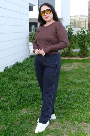 RENKTE BİYELİ BÜYÜK BEDEN LACİVERT EŞOFMAN ALTI