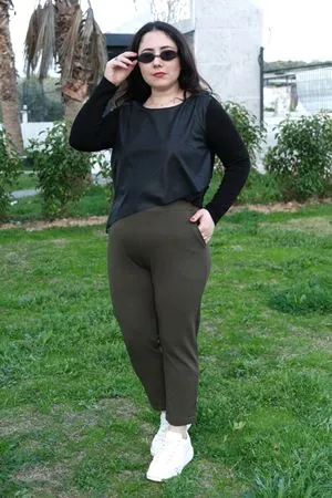 RENKTE DUBLE PAÇA CEPLİ HAKİ ESNEK PANTOLON
