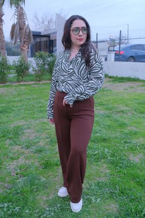 RENKTE TOPARLAYICI BÜYÜK BEDEN KOYU KAHVERENGİ PALAZZO PANTOLON