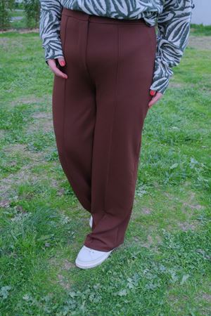 RENKTE TOPARLAYICI BÜYÜK BEDEN KOYU KAHVERENGİ PALAZZO PANTOLON