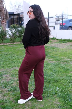RENKTE TOPARLAYICI YÜKSEK BEL BORDO PANTOLON