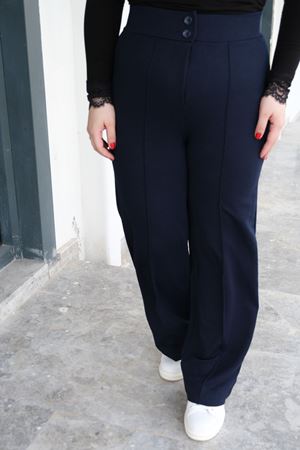 RENKTE ÇİFT DÜĞMELİ TOPARLAYICI ESNEK LACİVERT PANTOLON