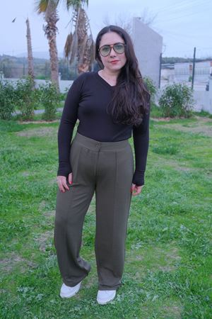 RENKTE TOPARLAYICI BÜYÜK BEDEN HAKİ PALAZZO PANTOLON