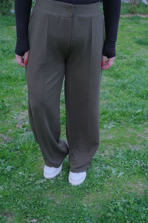 RENKTE TOPARLAYICI BÜYÜK BEDEN HAKİ PALAZZO PANTOLON