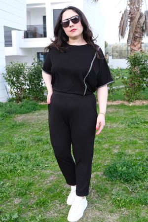 RENKTE DUBLE PAÇA CEPLİ SİYAH ESNEK PANTOLON
