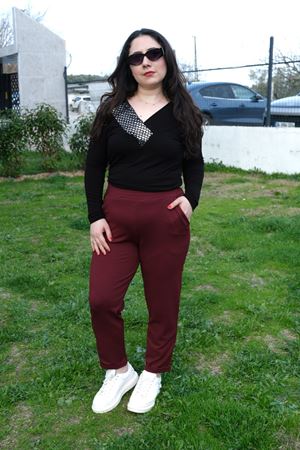 RENKTE DUBLE PAÇA CEPLİ BORDO ESNEK PANTOLON