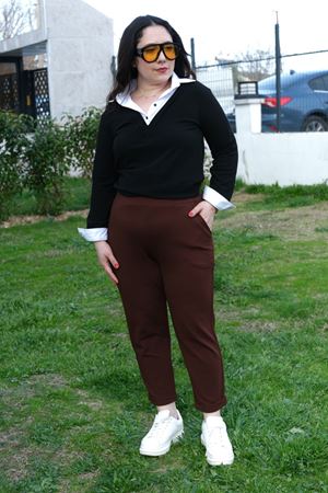 RENKTE DUBLE PAÇA CEPLİ KAHVERENGİ ESNEK PANTOLON