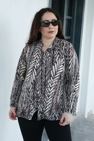 RENKTE BÜYÜK BEDEN DESENLİ DÜĞMELİ ESNEK GÖMLEK&BLUZ