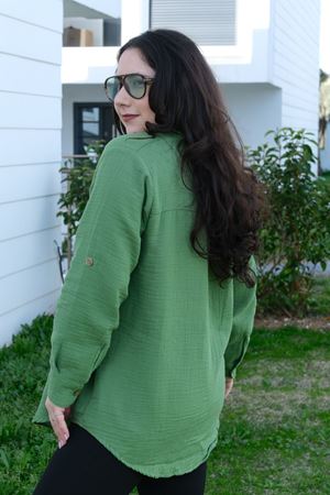 RENKTE BÜYÜK BEDEN NAKIŞLI MÜSLİN YEŞİL GÖMLEK