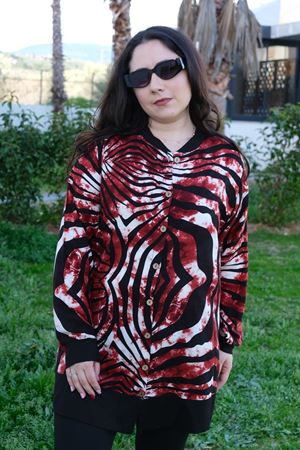 RENKTE BÜYÜK BEDEN SİYAH KOMBİNLİ DESENLİ TUNİK