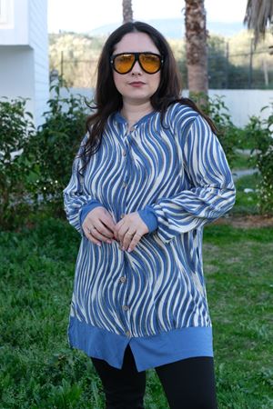 RENKTE BÜYÜK BEDEN SİYAH KOMBİNLİ DESENLİ TUNİK