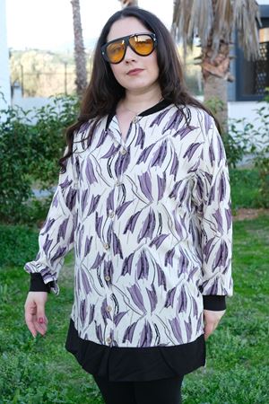 RENKTE BÜYÜK BEDEN SİYAH KOMBİNLİ DESENLİ TUNİK