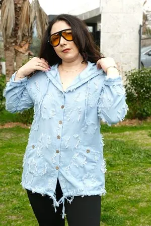 RENKTE BÜYÜK BEDEN DOKULU MAVİ CEKET&GÖMLEK