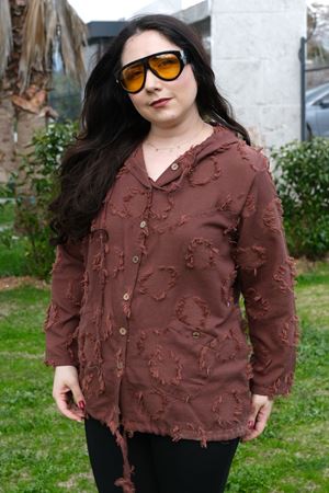 RENKTE BÜYÜK BEDEN DOKULU KAHVERENGİ CEKET&GÖMLEK