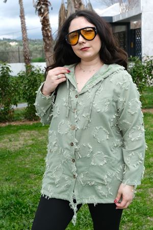 RENKTE BÜYÜK BEDEN DOKULU YEŞİL CEKET&GÖMLEK