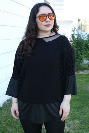 RENKTE BÜYÜK BEDEN FİLE DETAY SİYAH TUNİK