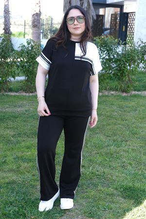 RENKTE BÜYÜK BEDEN SİM ŞERİTLİ SİYAH İKİLİ TAKIM