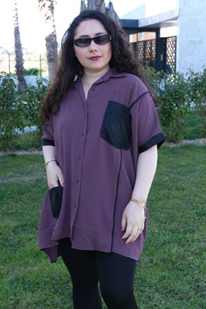 RENKTE BÜYÜK BEDEN DERİ DETAY KİLO GİZLEYEN MÜRDÜM GÖMLEK