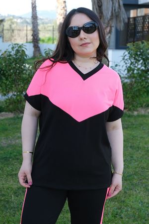 RENKTE BÜYÜK BEDEN PEMBE V DETAY ALT ÜST TAKIM