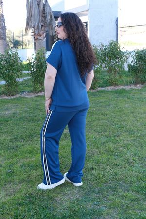 RENKTE BÜYÜK BEDEN SİM ŞERİTLİ İNDİGO İKİLİ TAKIM