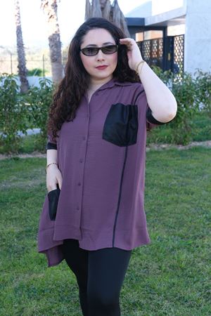 RENKTE BÜYÜK BEDEN DERİ DETAY KİLO GİZLEYEN MÜRDÜM GÖMLEK