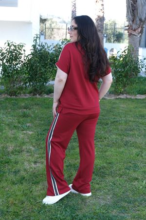 RENKTE BÜYÜK BEDEN SİM ŞERİTLİ BORDO İKİLİ TAKIM