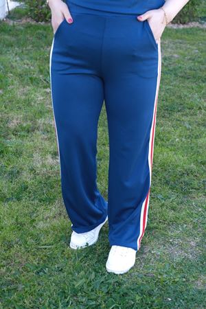 RENKTE BÜYÜK BEDEN FERMUARLI ŞERİTLİ İNDİGO ALT ÜST TAKIM