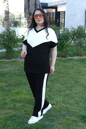 RENKTE BÜYÜK BEDEN BEYAZ V DETAY ALT ÜST TAKIM