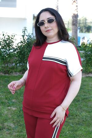 RENKTE BÜYÜK BEDEN SİM ŞERİTLİ BORDO İKİLİ TAKIM